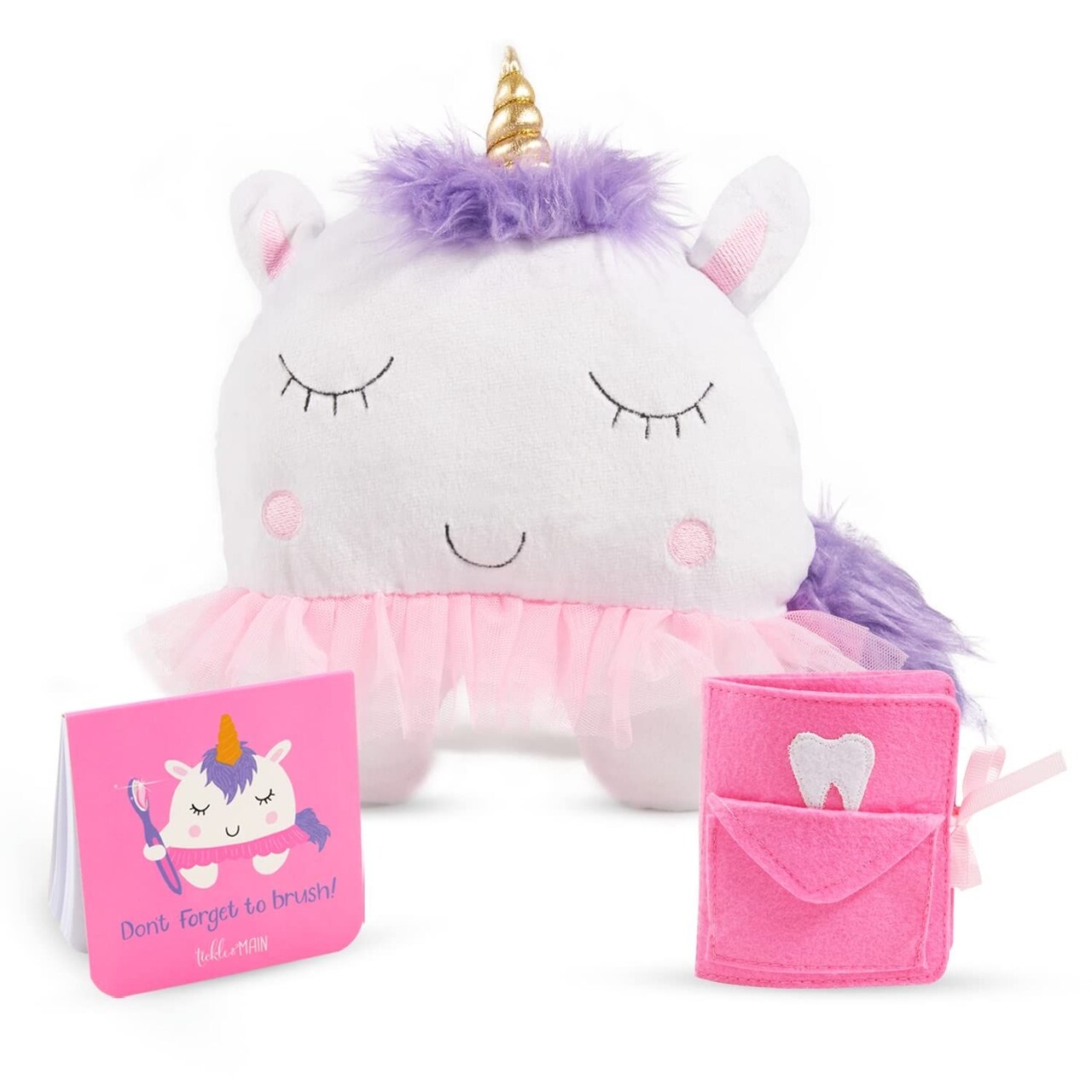 Tickle & Main 3-Piece Unicorn Tooth Fairy Pillow for Boys & Girls Ages 5-10 with Pocket, Notepad & Photo Keepsake Pouch Kit